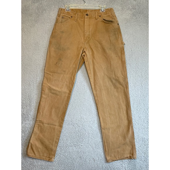 Dickies Carpenter Pants Workwear Tan 34x34 Cotton Canvas Grunge Stained - Picture 1 of 7